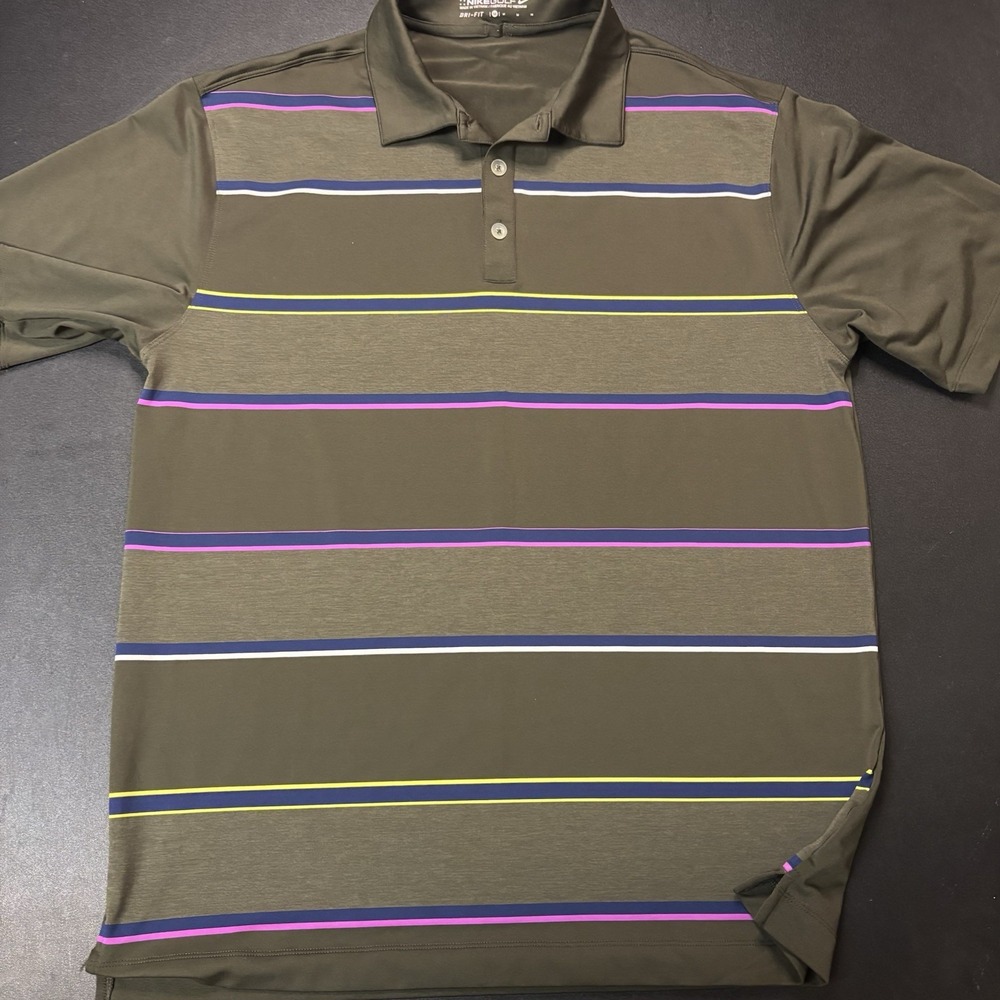 Nike Golf‎ Men's Dri-Fit Striped Golf Polo Size Medium Army Green